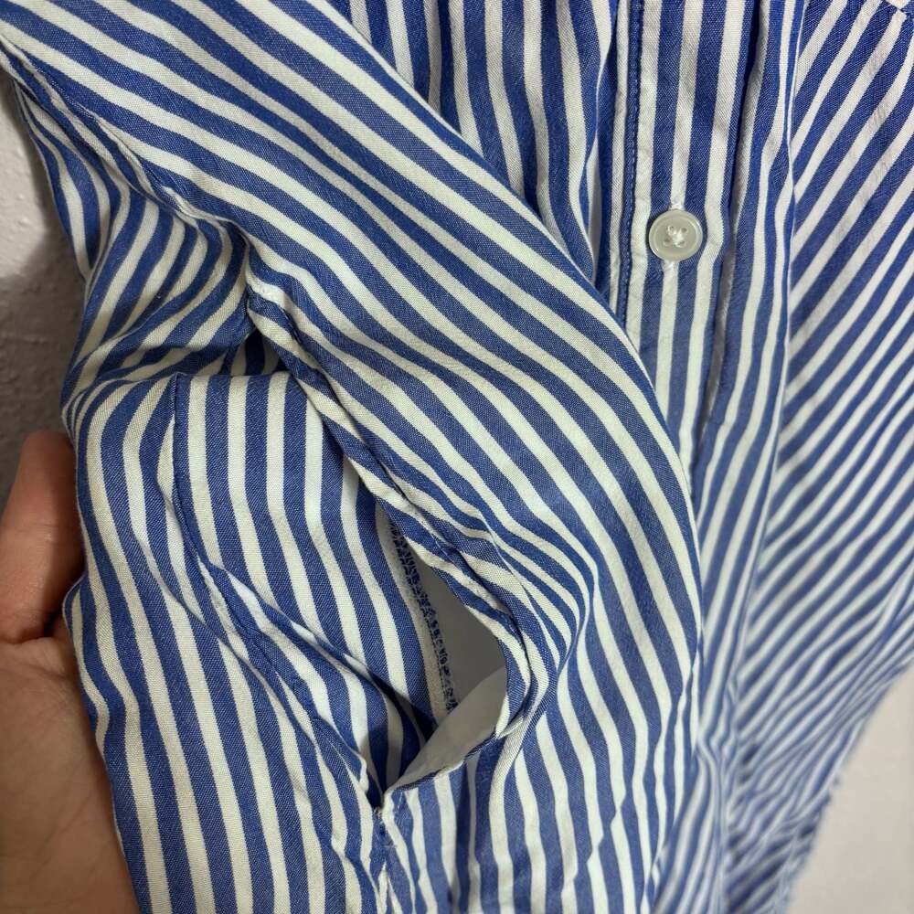 LOFT Women's Striped V-Neck Flutter Sleeve Button-Down Rayon Mini Dress Size 4 - Picture 8 of 8